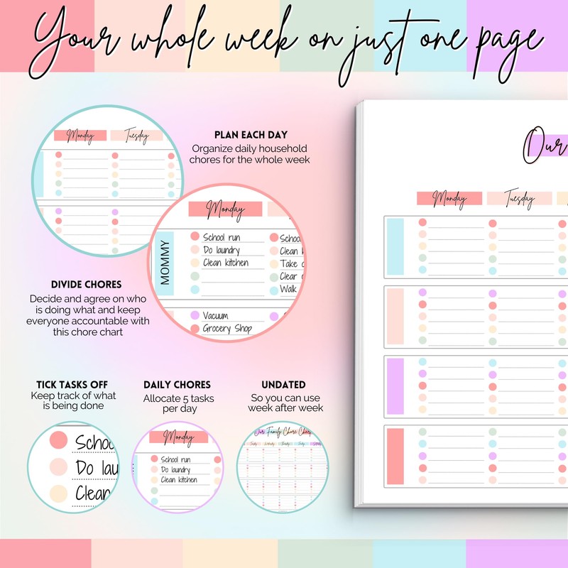 Family Chore Chart Notepad - Family planner, Calendar, Household Command