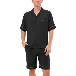 DAVID ARCHY Mens Pajamas Set Short Sleeve Summer Loungewear Soft Lightweight 2 Piece Pj Shorts Set with Pockets (XXL, Black)