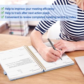WEMATE Simplified Meeting Notebook for Work with Action Items 200 Pages, Office Supplies for Project Planner, PU Leather Hardcover Meeting Notes Notebook for Work, B5 (10" × 7") - Light Blue