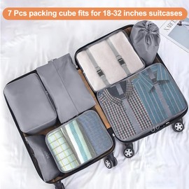 YEEYAA 7 Set Packing Cubes for Travel- Luggage Organizer Bags for Family, Mesh Travel Packing Cubes for Suitcases, Travel Essentials Bags Set for Women & Men
