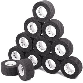 Black Self Adherent Cohesive Bandages 2.5cm x 4.5m Box of 12 - Uses Include Vet Wrap, Tape for Wrist and Ankle Sprains, Finger and Thumb Tape,