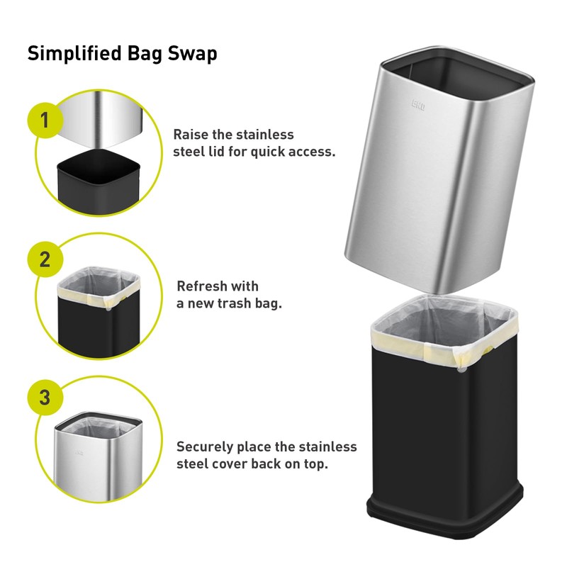 EKO 2-Pack Open Top Trash Can with Removable Inner Basket,