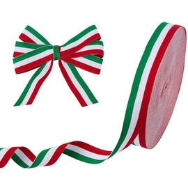 WADORN 50 Yards 1 Inch Green White Red Stripe Ribbon, Double Face Washable Grosgrain Italian Ribbon Italian Tricolour Patriotic Ribbon for Gift Packing Holiday Party Independence Day Decorations