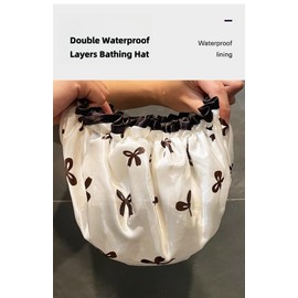 Shower Cap for Women,Reusable Hair Cap Cover Waterproof Double Layers Bath Cap Hats Elastic Bonnet De Douche for Women Spa Salon Home Hotel (White+Pink)