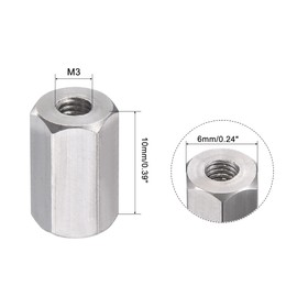 sourcing map M3 x 0.5-Pitch 10mm Length 304 Stainless Steel Metric Hex Coupling Nut, 20-Pack