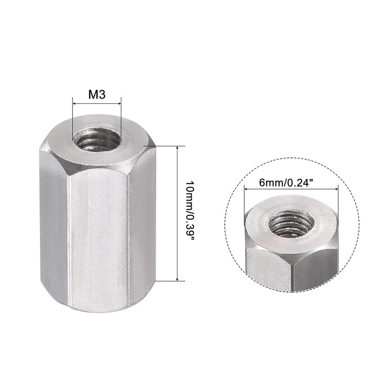 sourcing map M3 x 0.5-Pitch 10mm Length 304 Stainless Steel