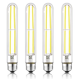 NOVELUX 7.3 Inch E26 Led Bulb 6W Dimmable, 5000K Daylight Edison Bulbs 800LM, Equal 80 Watt Tubular T10 T9 Long Clear Glass Light Bulb for Rustic Pendant Industrial Pipe Wall Sconces - 4Pack