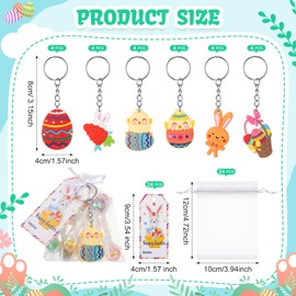 Huquary 24 Set Easter Students Gifts Include Rabbit Easter Egg Keychain, Gift Label Tags, Organza Bags Easter Basket Hunt Party Favors Easter Basket Stuffers Classroom Gifts