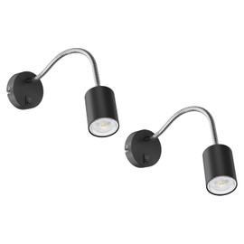 ledscom.de Waika Reading Light with Gooseneck and Switch Matte Black Includes GU10 LED Lamp (White, 5.3 W, 504 lm, 50°) Pack of 2
