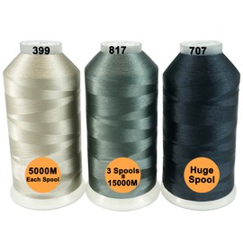 New brothread Set of 3 Various Grey Colours Polyester Machine Embroidery Thread Giant Spool 5000 m for All Embroidery Machines