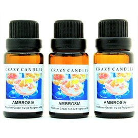 Crazy Candles Ambrosia 3 Bottles 1/2 FL Oz Each (15ml) Premium Grade Scented Fragrance Oil (Mix of Berries and Fruits)
