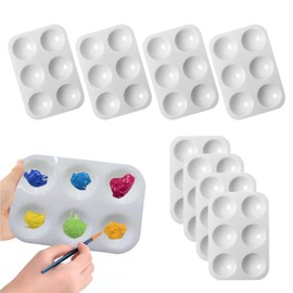 Parthan Pack of 8 Mixing Palettes, Paint Tray with 6 Panels, Reusable Artist Palette, Robust and Easy to Clean, Ideal for Painting and Crafts