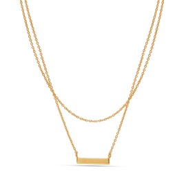 LeCalla 925 Sterling Silver 14K Gold-Plated Layered Bar Necklace for Women Hypoallergenic Adjustable Cable Chain Necklace for Teen with Lobster Claw Clasp 18 Inches