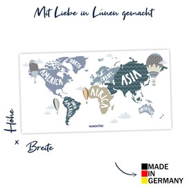 World Map Wall Sticker Set V248 | Hand-Drawn | Sticker Nursery | Wall Sticker Children's Room Map Country Map Countries Globe (Blue, 100 x 50 cm)