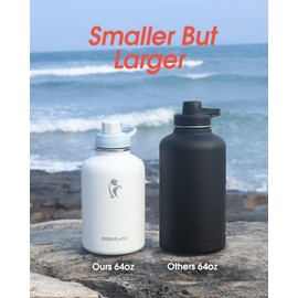 Coolflask 2L Water Bottle Stainless Steel with PU Leather Sleeve, Insulated Water Bottles Color Contrast with Straw Lids, Half Gallon Metal Water Bottle, Keep Cold 48h Hot 24h, Glacier White