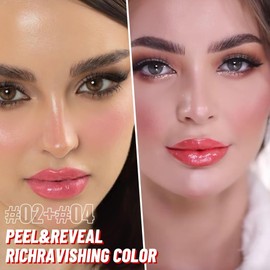 2Pcs Peel off Lip Stain Lip Oil Dual Ended Combo Set with Tweezer, 2 in 1 Baby Pink & Vivid Coral Lips Liner Stain Oil Long Lasting Waterproof, High Pigmented Flawless Lips Tint Stick Not Faded