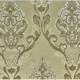 54" Renaissance Jacquard Drapery Upholstery Damask Stripe Diamond Fabric | Sold by The Yard (Damask Ecru)