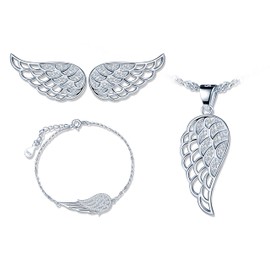 Yumilok Women's Necklaces Women's Necklace Women's Bracelet Stud Earrings with Wings Pendant in 925 Sterling Silver Jewellery Sets for Women Girls, Sterling Silver Sterling Silver Zirconia, Cubic