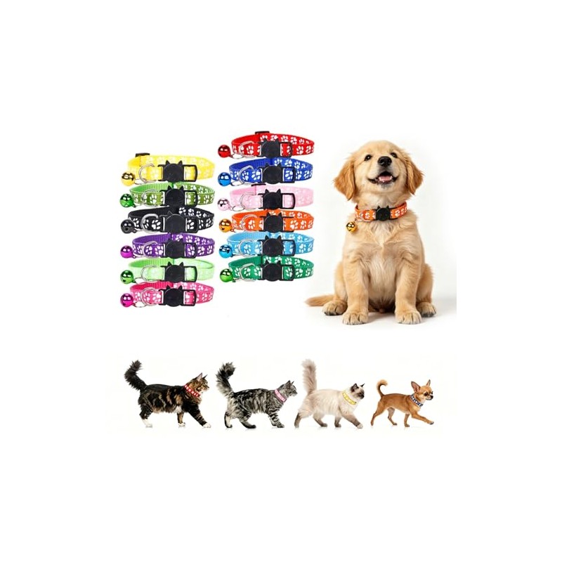 12 Collares para Gatos Reflectantes con Campana
