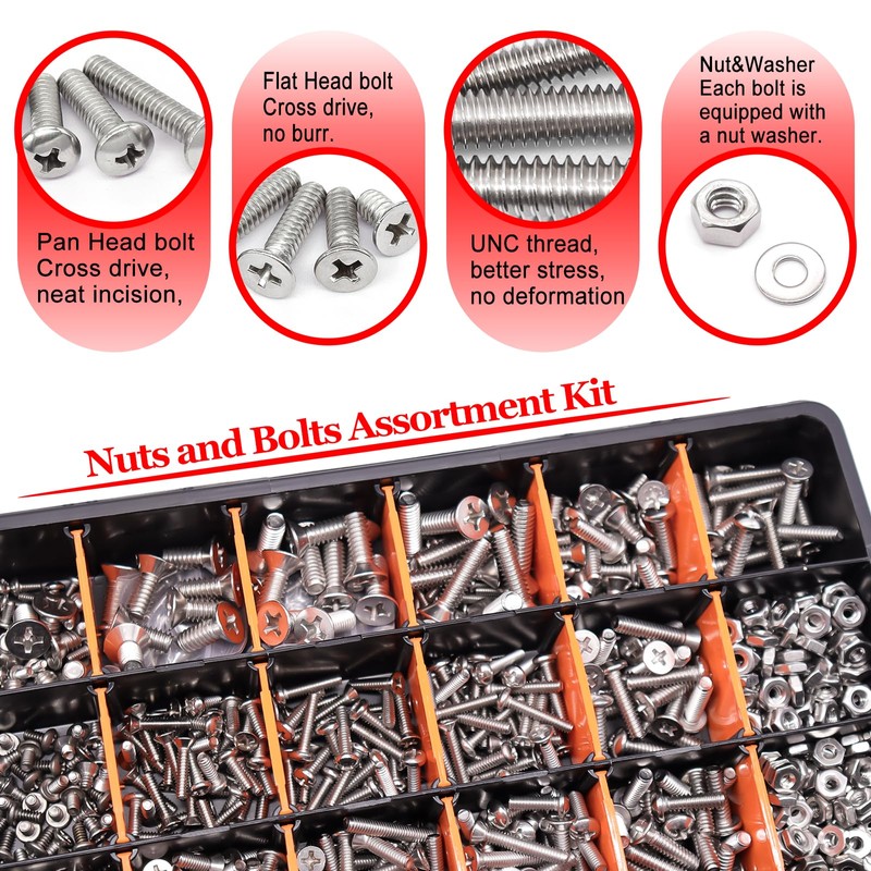Twidec/1281PCS Nuts and Bolts Assortment Kit,Machine Screws,304 Stainless Steel Phillips