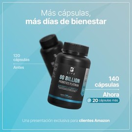 B Life Probióticos 80 Billones con 11 Cepas Potenciadas con Inulina de Agave | 140 Cápsulas Veganas de Liberación Retardada para mas de 4 Meses