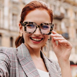 FEISEDY Oversized Square Blue Light Blocking Glasses for Women Men Fashion Computer Glasses Reduce Eye Strain B0111 - Color: Khaki, Lens Width: 48 Millimeters