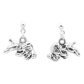 Bison/Buffalo – 18 x 16mm - Tibetan Silver charm dangle earrings - Hypo-allergenic Silver Plated Posts with 3.5mm ball