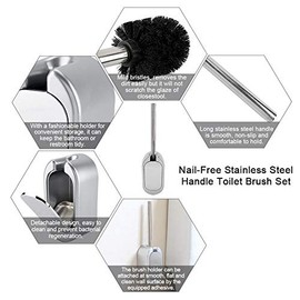 Cepillo para Inodoro Soporte de Pared Acero Inoxidable Revestimiento Plateado Conjunto de Limpieza Baño Moderno Herramienta Sanitaria Montado en Pared
