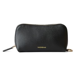 Hazel Cosmetic Case, Leather, Oblong Pouch, Black