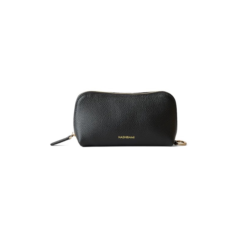 Hazel Cosmetic Case, Leather, Oblong Pouch, Black
