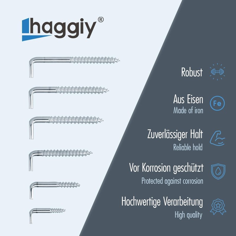 haggiy Screw in Hooks 5.8 x 80 mm with Slot