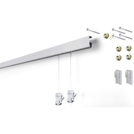 STAS Cliprail Pro Picture Hanging System- Complete Kit- Heavy Duty Track and Art Hanging Gallery Kit for Home, Office or Public Space (Matte Silver)