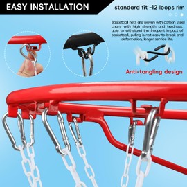 Chain Basketball Net Heavy Duty Replacement,Carbon Steel Basketball net, Anti-Rust Use Indoor Outdoor Standard 12 Loops Basketball Hoop,White