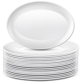 Dandat 24 Pcs Melamine Large Serving Platter Oval Serving Trays White Serving Plates Melamine Serving Dish for Turkey Meat Steak Fish Appetizers for Thanksgiving Christmas Party (14 Inch)