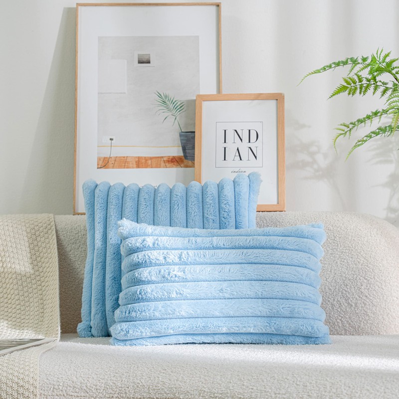 DEELAND Pack of 2,Double-Sided Faux Fur Plush Decorative Throw Pillow