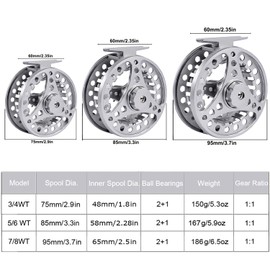 FANGBLUE Fly Fishing Reel Aluminum Alloy 3/4 WT Large Arbor 2+1BB Interchangeable for Saltwater and Freshwater Fly Wheel 3/4 WT (Sliver)