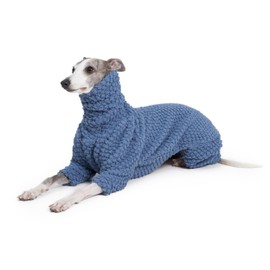ESCCBOO Fluffy Soft Fleece Jumper Pyjamas for Italian Greyhound Whippet Lurcher Galgo Dogs, Turtleneck Warm Fleece Dog Onesie, Coat, Jammies, Jumpsuit, Romper (Blue, Large)