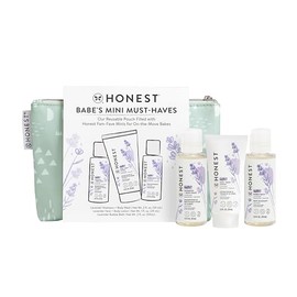 The Honest Company Babe's Mini Must Haves Gift Set | Travel Size Lavender Shampoo + Body Wash (2 fl oz), Face + Body Lotion (1 fl oz), Organic All Purpose Balm (.75 oz), Reusable Pouch