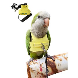 HEZHUO Bird Flight Harness Vest, Parrot Suit with Leash for Parakeets Cockatiels Conures Budgies, Flying Clothes Rope and Handle Outdoor Activities Training, Anti Bite (XS, Yellow)