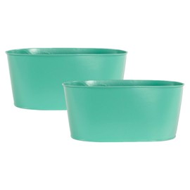 Fyne-Finds Set of 2 Teal Oval Metal Herb Trough 23cm, 9inch Galvanised Planter Outdoor Garden Flower Pot