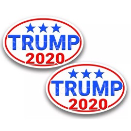 Trump 2020 Bumper Stickers Oval Decals Tri-Star White 5" 2 pack
