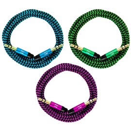 i! - 3 x 2 m Premium Nylon AUX Audio Cable Jack 3.5 to 3.5 Jack Blue + Green + Pink