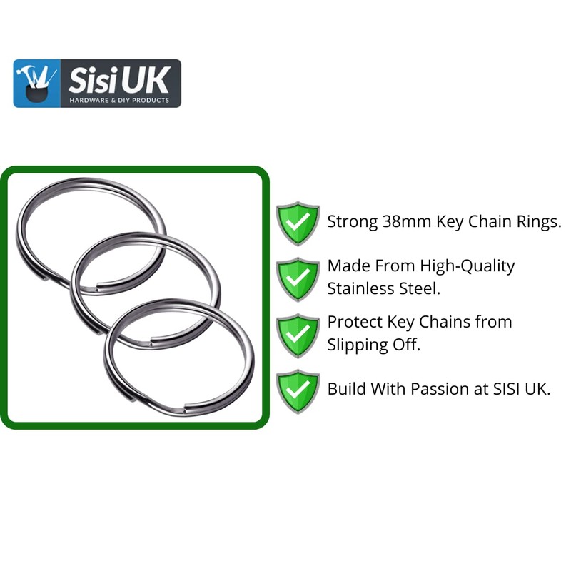 Key Ring Hoops Steel 38mm Split Key Rings Round Flat
