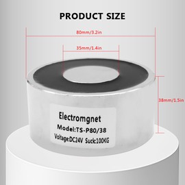 TOMSHIELE Electric Lifting Magnet, DC 24V Electromagnet Solenoid for Lifting and Holding, 80 x 38mm Size, 1000N Lifting Force