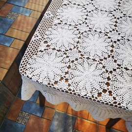 USTIDE Shabby Handmade Crochet Tablecloth Rectangle Romantic Table Cover White Lace Design Table Overlays Rectangular 51inchesx70inches