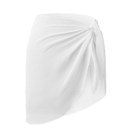 CARDYDONY Women's Chiffon Cover up Short Sarong Swimsuit Wrap Skirt Multi Wearing White Short S-M