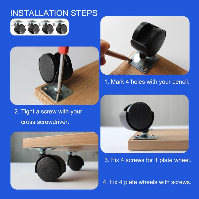 Dalyndar Furniture Casters 1.5 Inch Swivel Wheels Replacement Universal Rollers