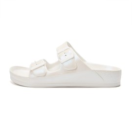 Luffymomo Adjustable Slip on Eva Double Buckle Slides for Womens (10 M US Variation White)