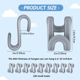 Unittype 100 Ganchos de Conector de Suspensión de Ropa Mini Ganchos Colgantes en Cascada de Plástico Ganchos para Colgar Que Ahorran Espacio Clips Extensores de Servicio Pesado (Gris)