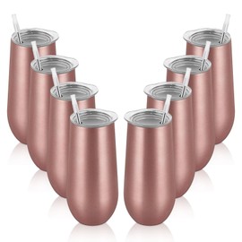 Lifecapido 8 Pack Insulated Champagne Tumblers, 12oz Champagne Flute Tumbler, Stainless Steel Stemless Champagne Glass, Unbreakable Cocktail Cups with Lid for Birthday Wedding Christmas (Rose Gold)